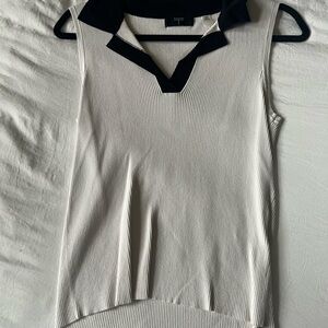 Tahari White Sleeveless Blouse with Black Collar